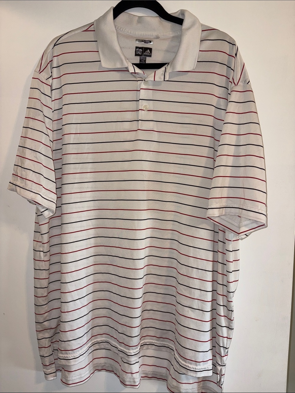 adidas Clima Cool White Polo with Red & Navy Horizontal Stripes